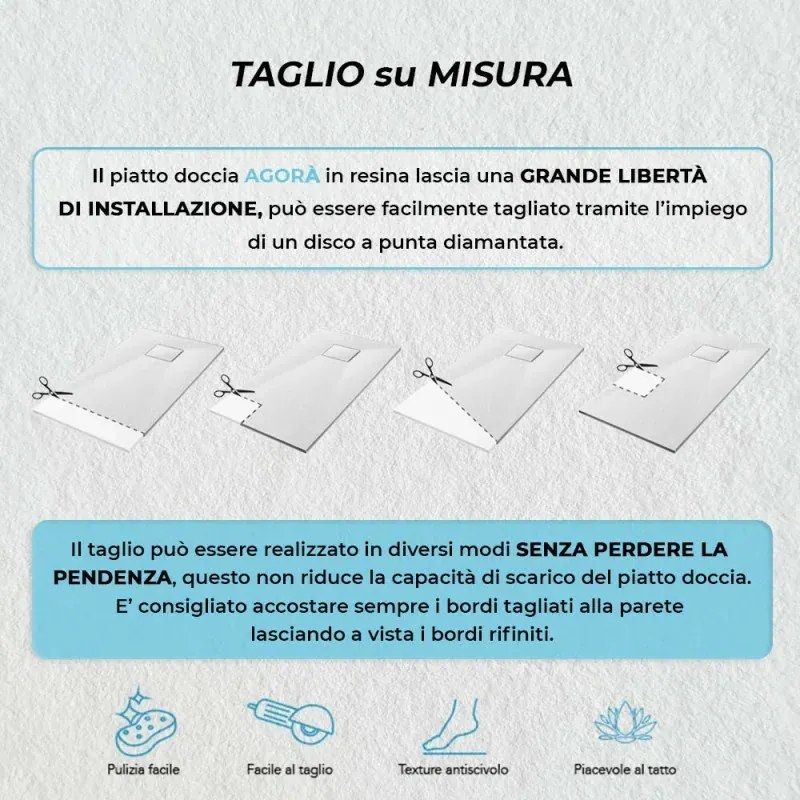 Piatto doccia in resina 80x180 cm Bianco effetto pietra Agorà