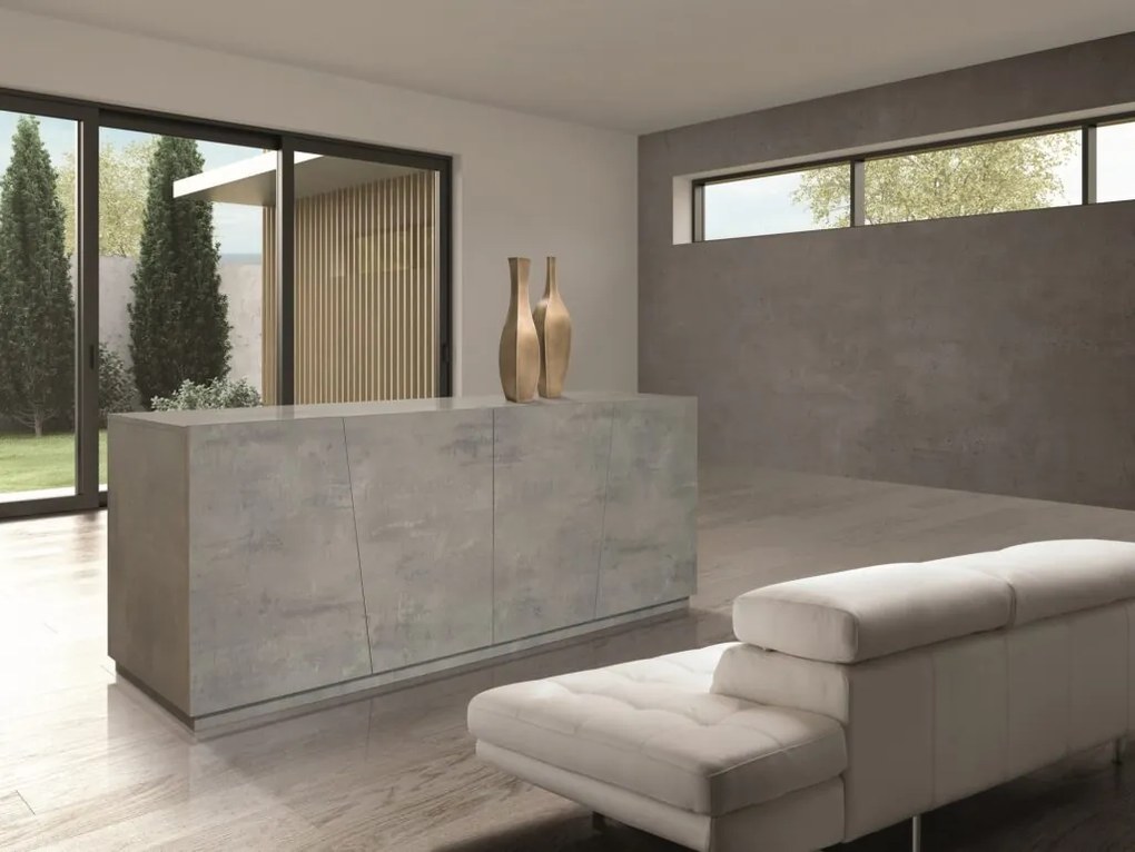 Credenza GORGONA in legno, finitura in grigio cemento, 180&#215;50 cm