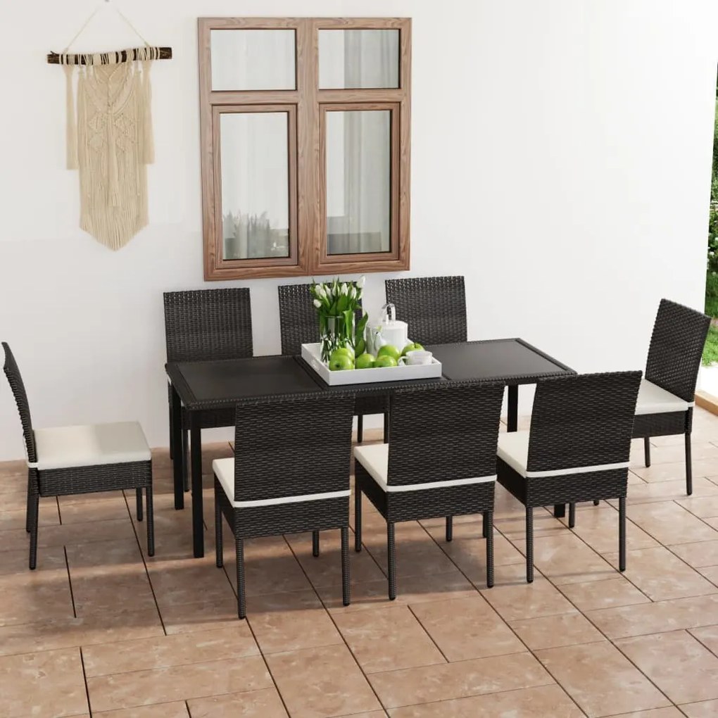 Set da pranzo da giardino 9 pz in polyrattan nero