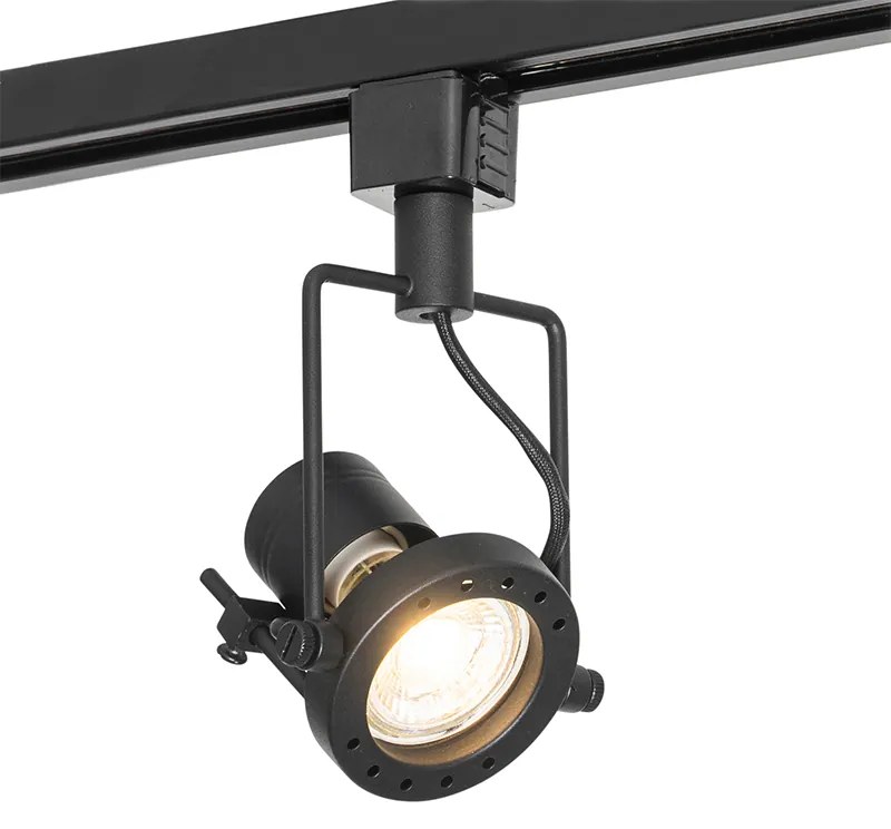 Sistema a binario industriale nero con 5 faretti monofase - Suplux