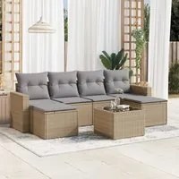 Set Divani da Giardino 7 pz con Cuscini Beige in Polyrattan 3251666