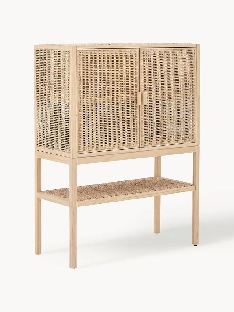 Credenza in legno di pino e rattan Sanna