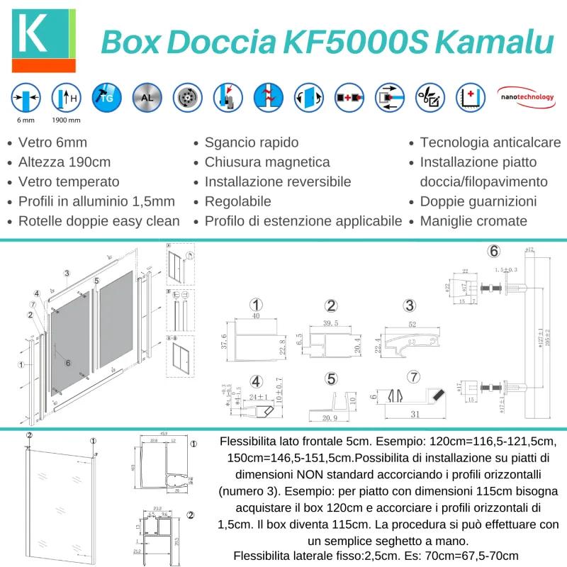 Kamalu - box doccia angolare 130x90 vetro 6mm anticalcare kf5000s