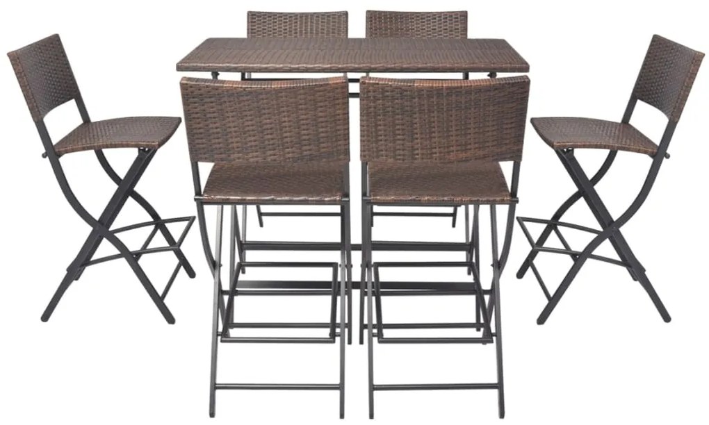 Set da giardino 7 pz pieghevole in acciaio e polyrattan marrone