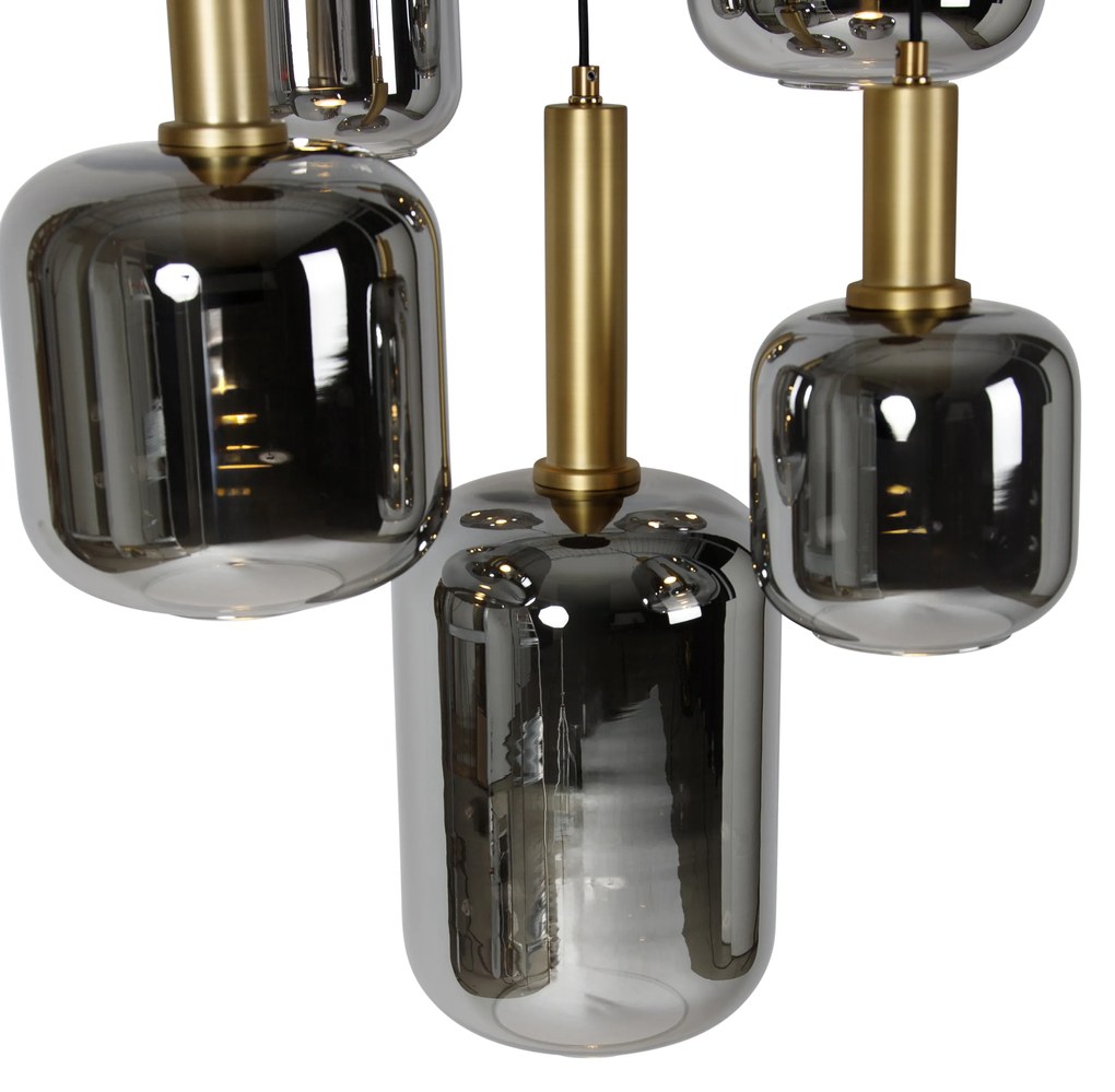 Lampada a sospensione nera con oro e vetro fumé incl. 5 PUCC - Zuzanna