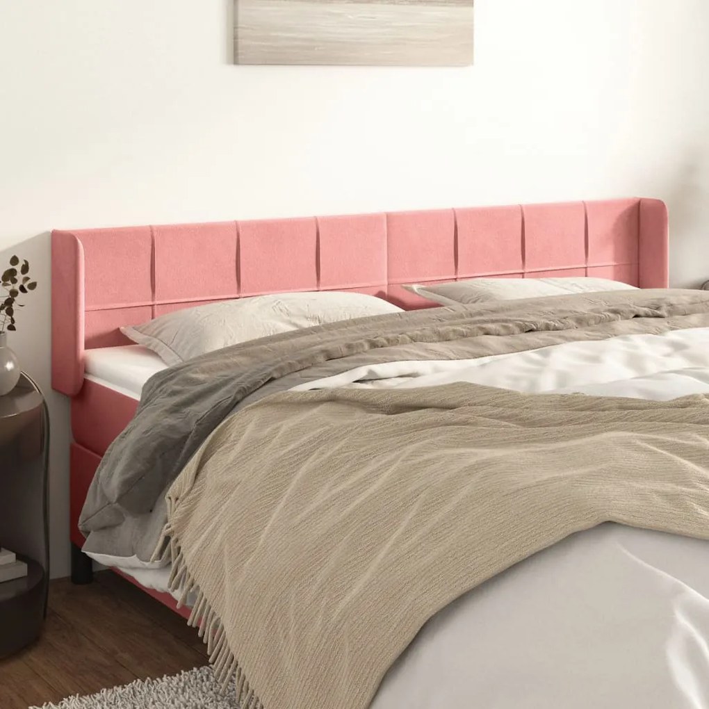 Testiera Ad Orecchio Rosa 203x16x78/88 Cm İn Velluto /