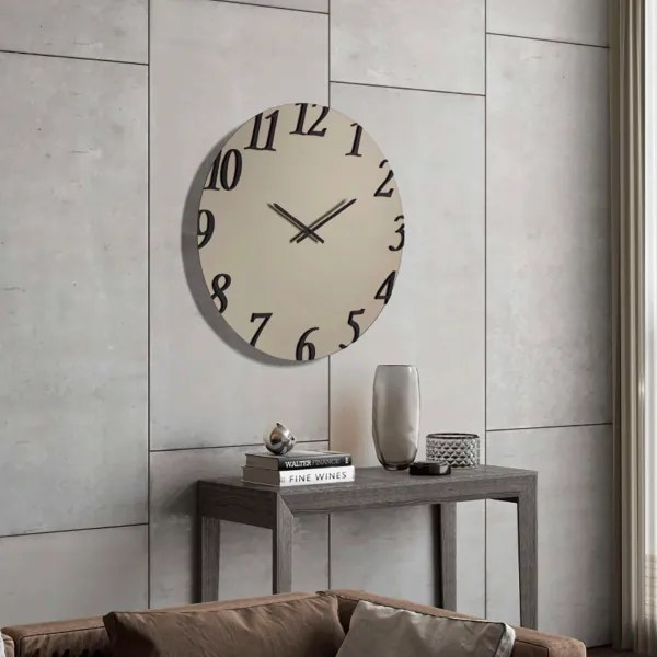 Orologio rotondo D80 cm GARRET in cristallo satinato Bronzo e numeri Nero