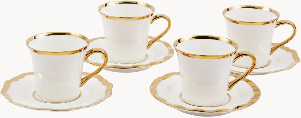 Set di 4 tazzine da caffè in porcellana con piattino Golden