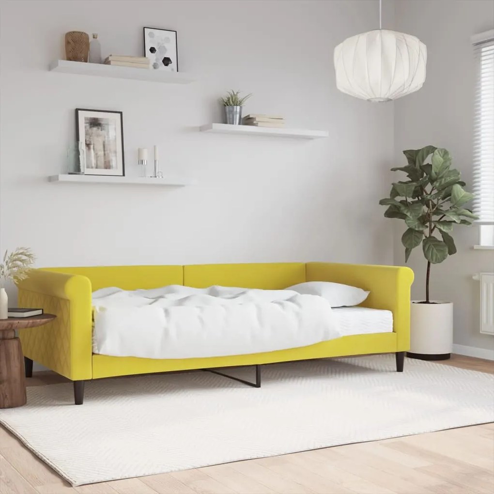 Divano letto con materasso giallo 100x200 cm in velluto