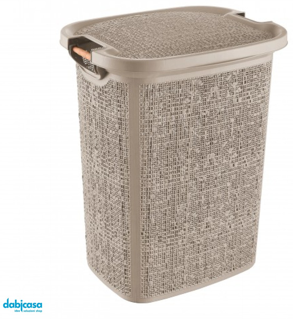 Portabiancheria "Canvas" In Plastica Con Manici DI Legno Da 60 Lt Colore Cappuccino