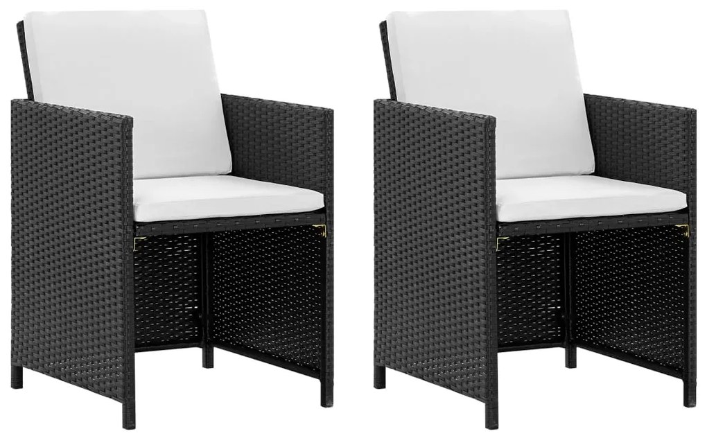 Set da pranzo da giardino 5 pz con cuscini in polyrattan nero