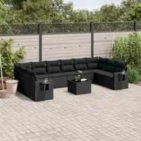 Set Divani da Giardino 11 pz con Cuscini in Polyrattan Nero 3253012