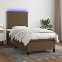 Letto a Molle Materasso e LED Marrone Scuro 90x190cm in Tessuto 3134760