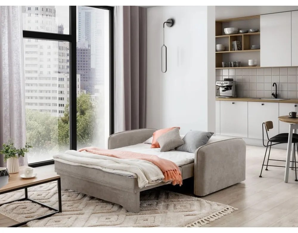 Divano beige allungabile/con contenitore e rivestimento in ciniglia 155 cm Laine – ELTAP