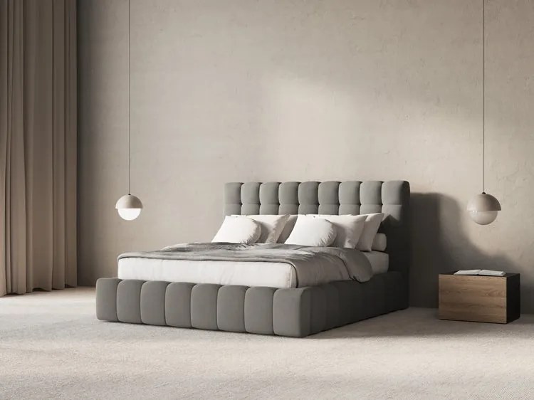 Letto matrimoniale Mamaia in velluto Bluvel con contenitore e testiera - 140x200 cm