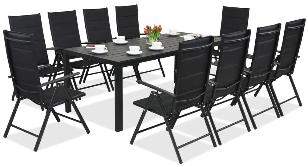 Mobili da giardino in alluminio in Polywood con tavolo grande Verona per 10 persone Garden Point nero