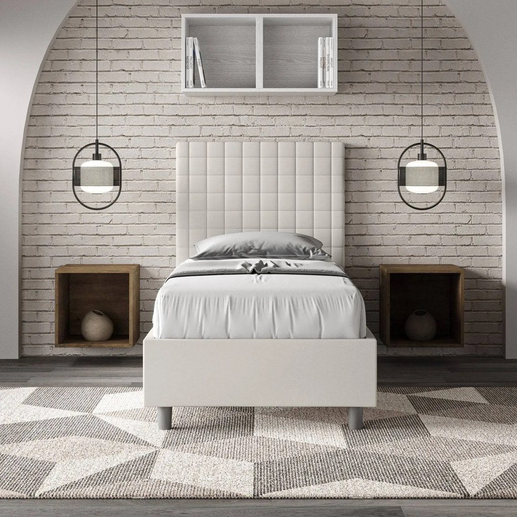 Letto singolo imbottito similpelle Sunny, Bianco / Con Rete