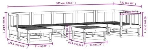 Set Salotto da Giardino 8 pz in Legno Massello di Pino Grigio