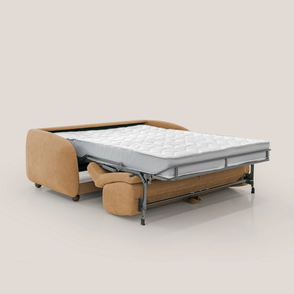 Giglio divano letto scandinavo japandi con materasso H18 cm in tessuto Bouclé impermeabile T07 arancio