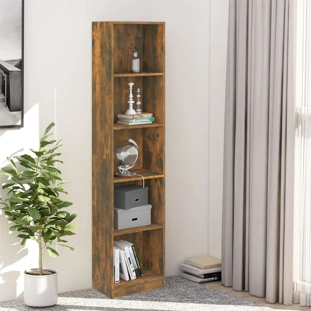 Libreria a 5 ripiani rovere fumo 40x24x175 cm legno multistrato