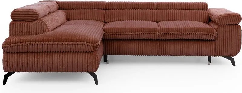 Divano angolare color terracotta (con penisola a sinistra/a L) con rivestimento in velluto a coste Marbeya – Ropez