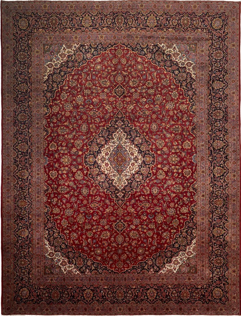 Kashan Tappeto 390 x 300 Rosso (Iran) Annodato A Mano