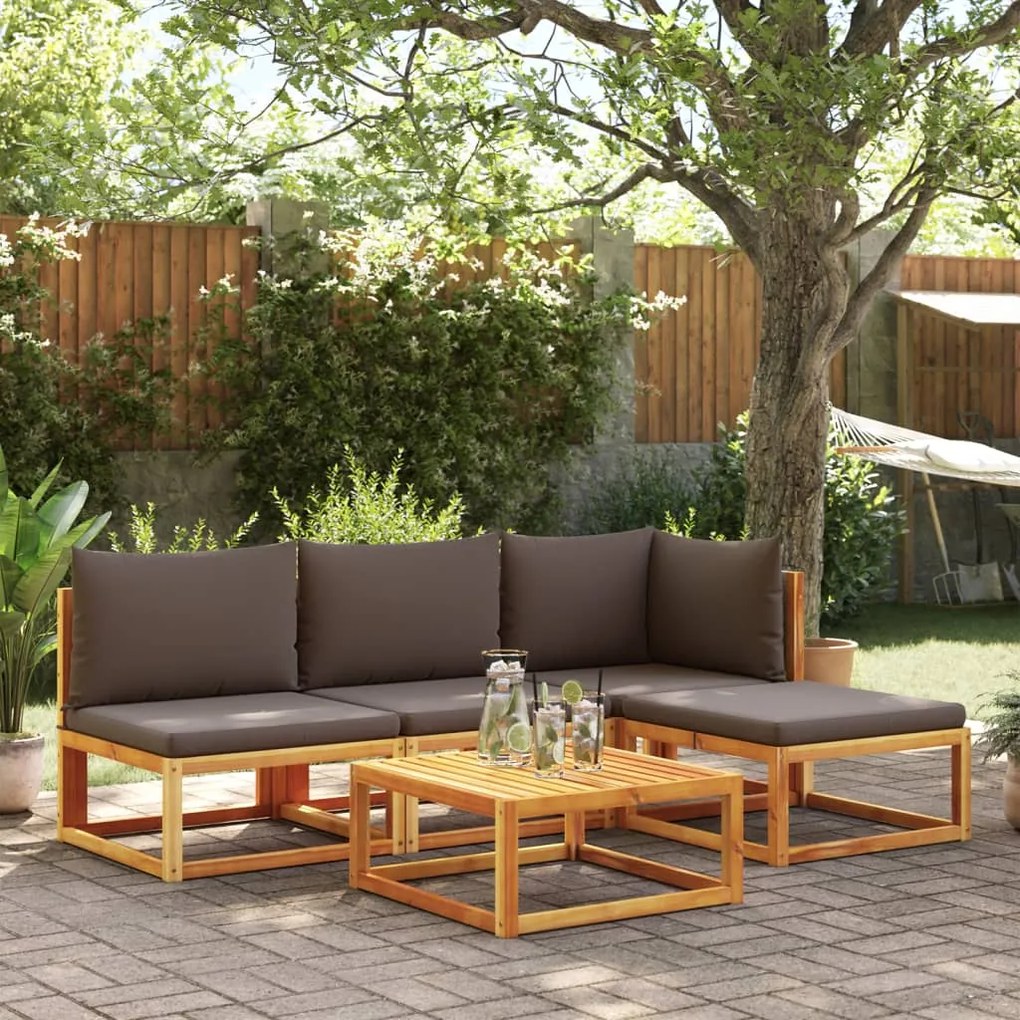 Set divano da giardino 5 pz con cuscini legno massello acacia