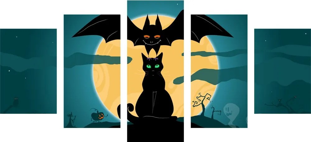 Quadri 5 pezzi – Fantasmi amichevoli sotto la luna piena