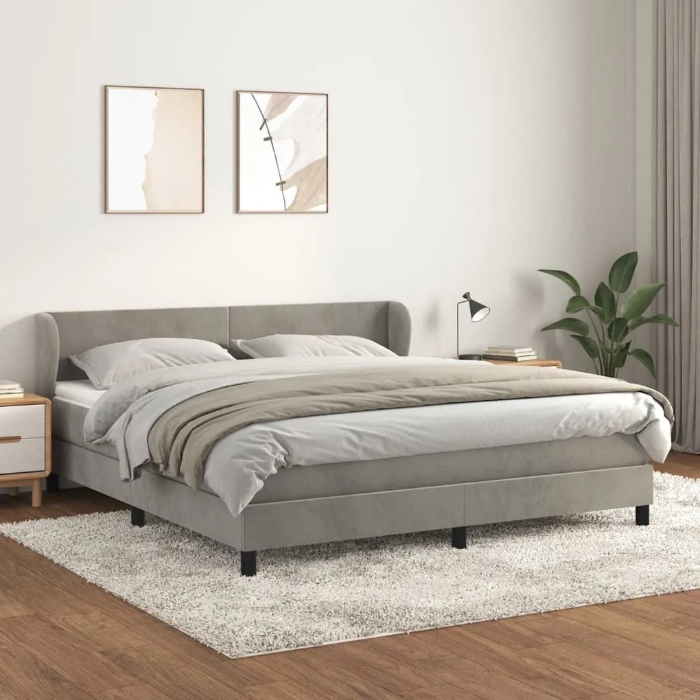 Giroletto A Molle Con Materasso Grigio Chiaro 160x200cm Velluto /