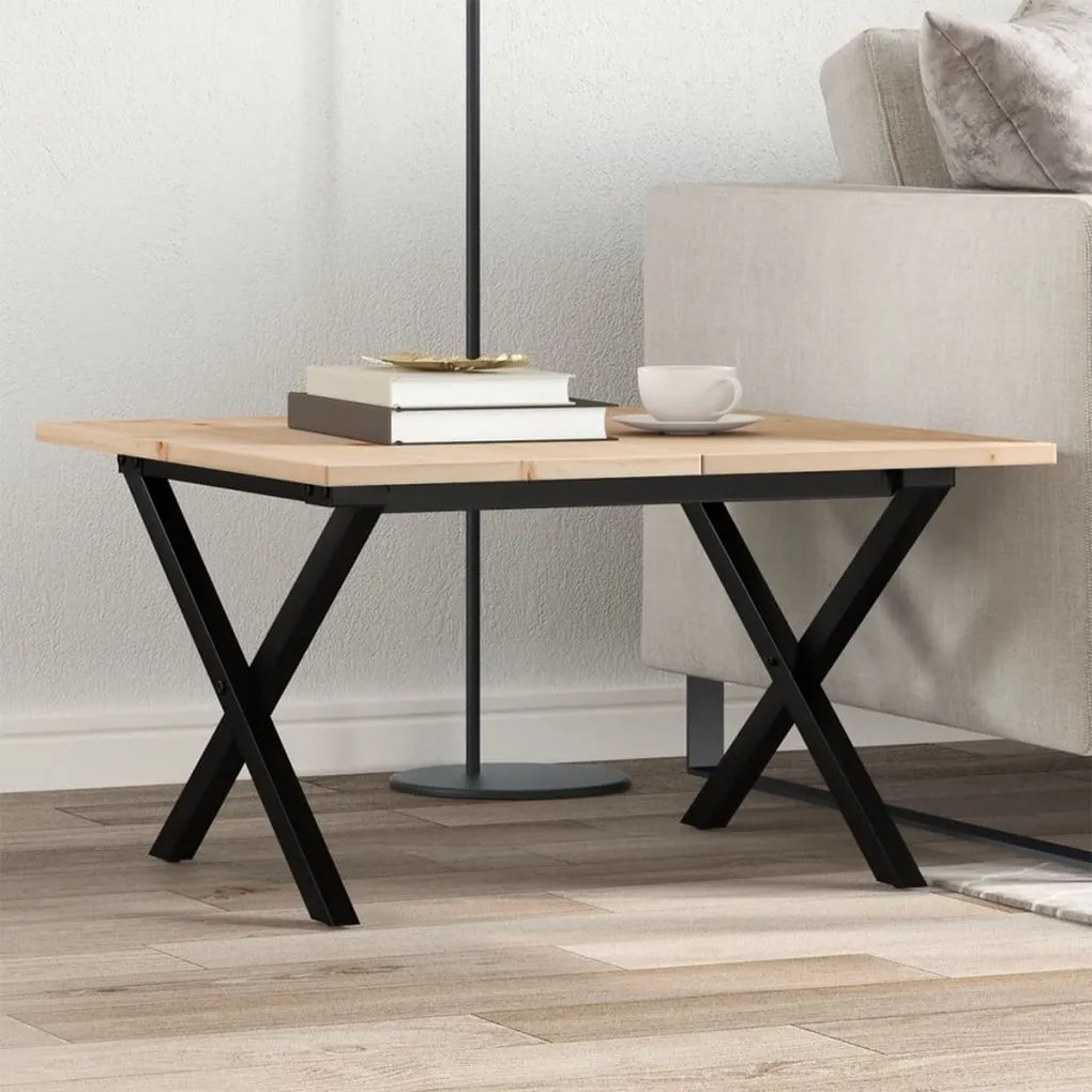 Tavolino Da Salotto Telaio A X 60x60x40 Cm Legno Pino E Acciaio /