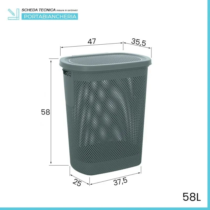 Cesto portabiancheria con coperchio in plastica blu avio 58 lt Kamala