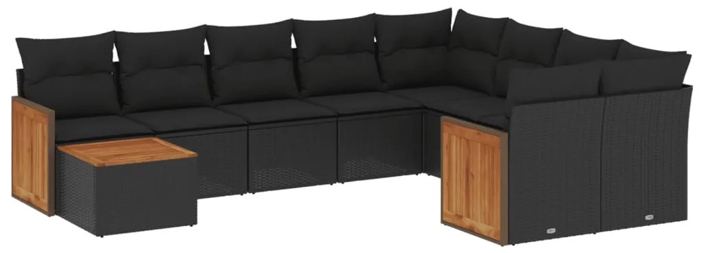 Set Divani da Giardino 10pz con Cuscini in Polyrattan Nero