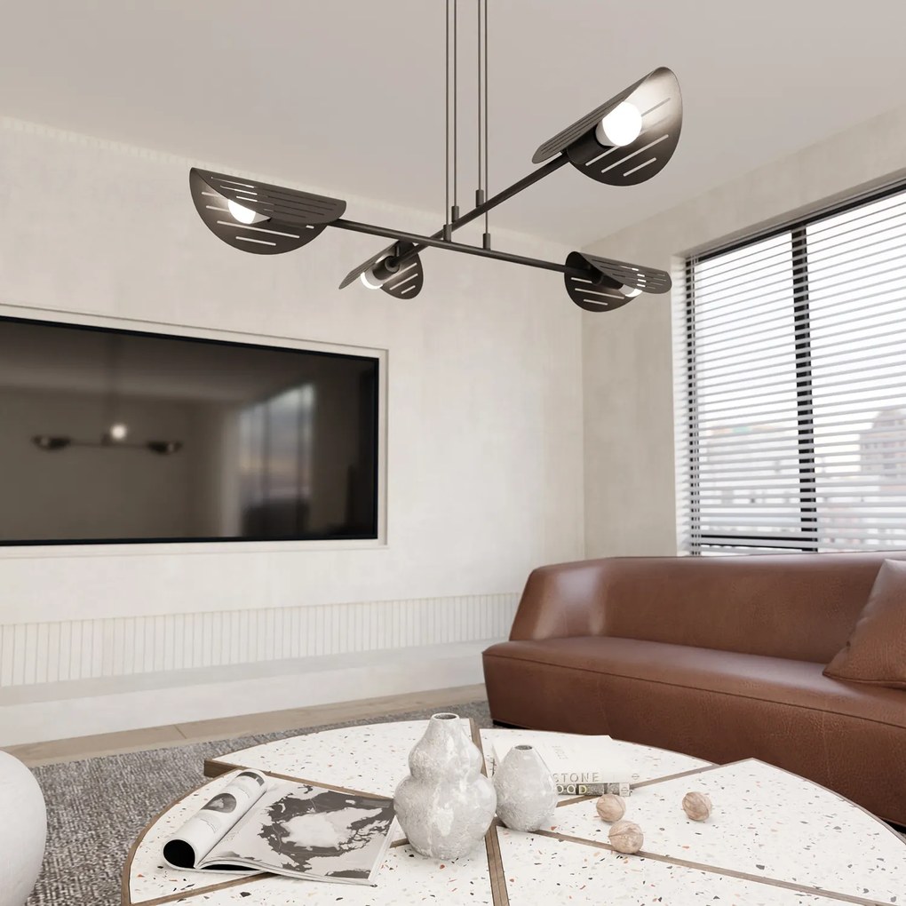 Lampadario Moderno 4 Luci Iperione A Bracci In Acciaio Nero