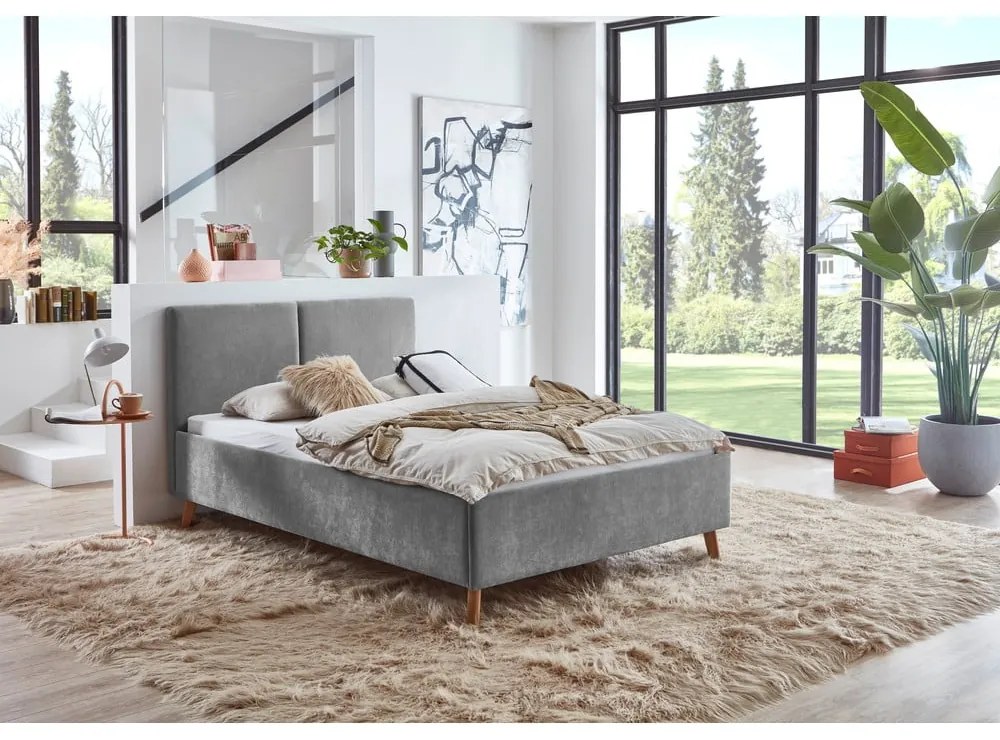 Letto matrimoniale imbottito grigio con rete inclusa 140x200 cm Piano – Meise Möbel