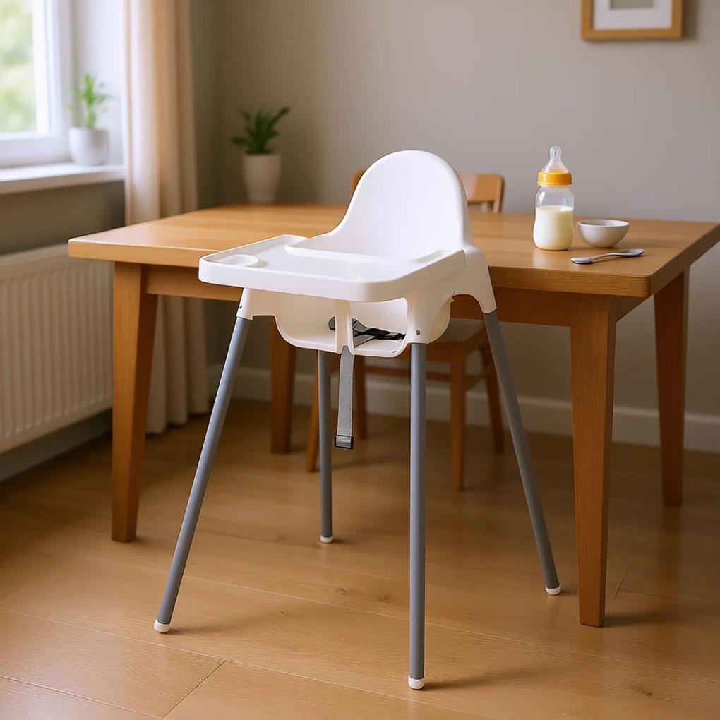 Seggiolone Pappa Easy 91x65x57 cm con Vassoio e Cinture di Sicurezza Bianco...