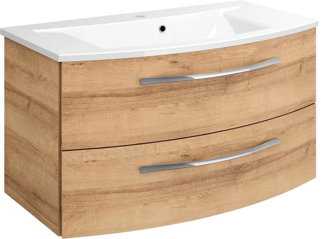 Mobile da bagno sospeso sotto lavabo L 90 x H 48 x P 48 cm rovere, 2 cassetti PELIPAL Image