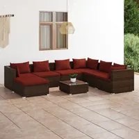 Set Divani da Giardino 8 pz con Cuscini in Polyrattan Marrone cod mxl 38945