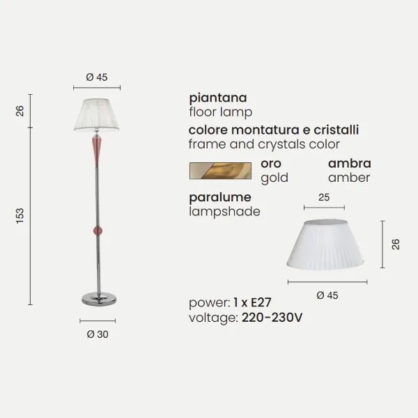 Piantana PAGANINI in vetro lavorato a mano Ambra H179 cm