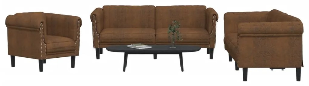 Set Di Divani 3 Pz Marrone İn Velluto /