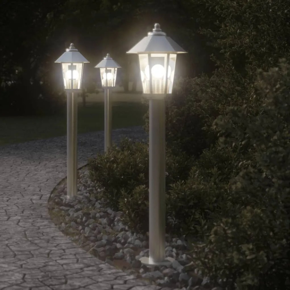 Lampade Da Terra Per Esterni 3 Pz Argento 80 Cm İn Acciaio Inox /