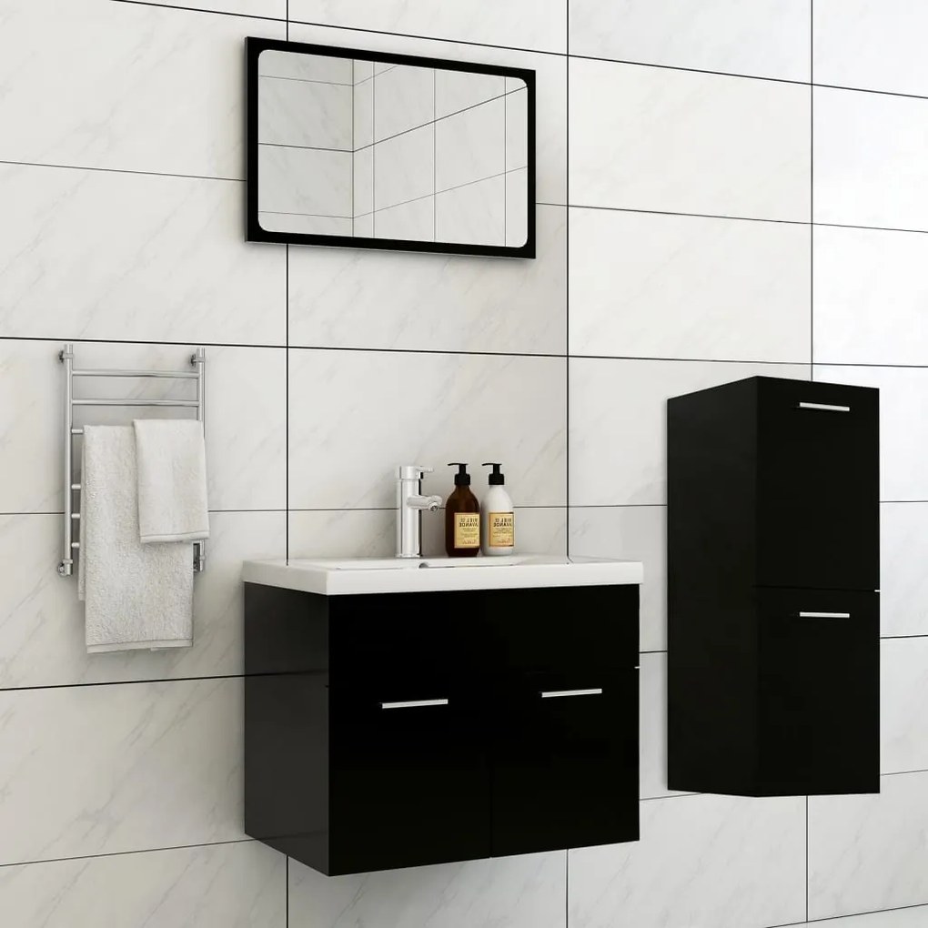 Set Mobili Da Bagno Nero İn Legno Multistrato /