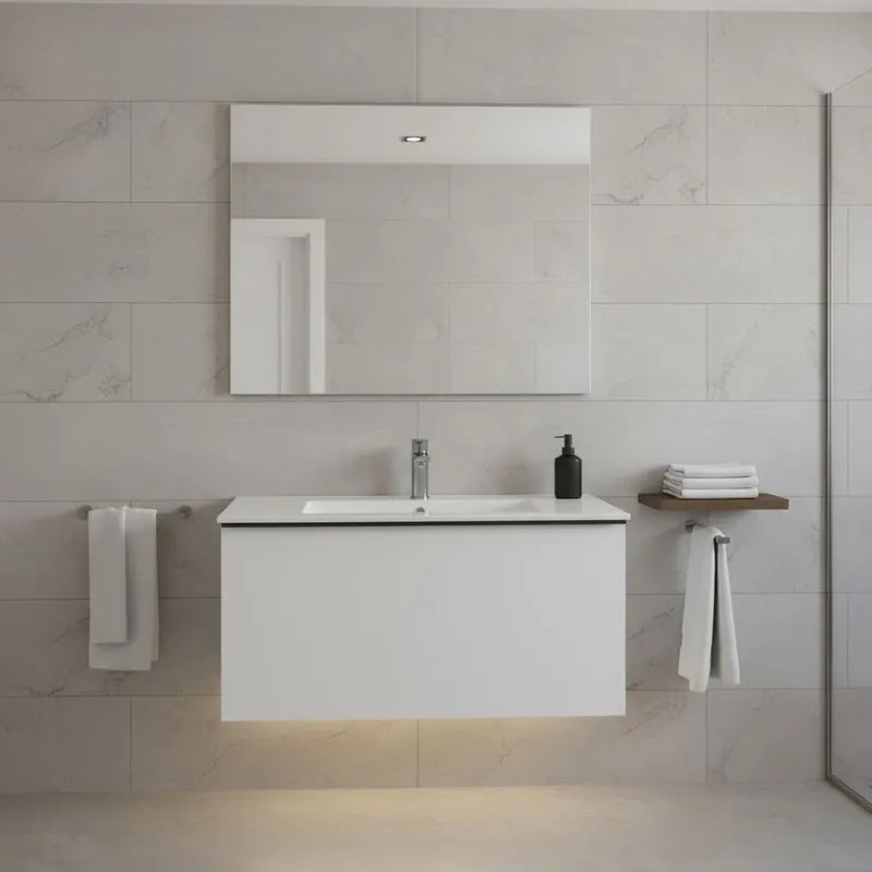 Mobile da bagno sospeso sotto lavabo Pixel plain 1 cassetto L 80 x H 40 x P 45.5 cm bianco laccato opaco, con maniglia alluminio nero opaco