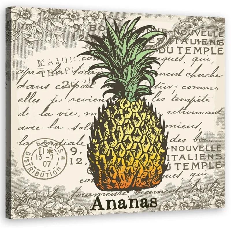 Quadro su tela, Ananas vintage  Dimensioni 60x60