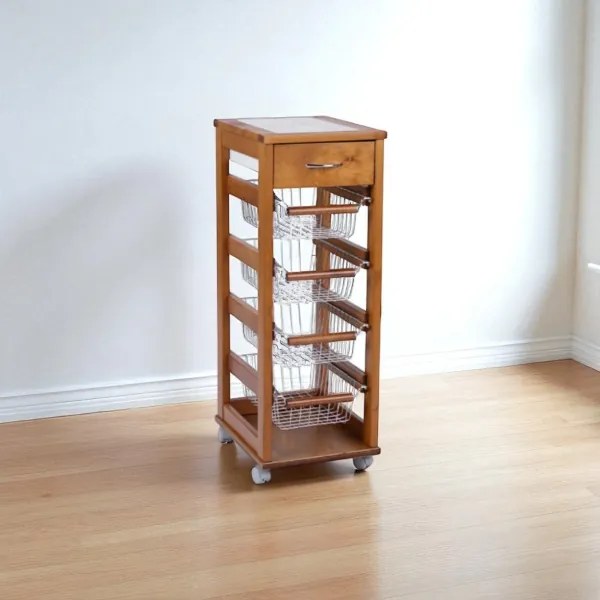 Carrello SALVASPAZIO portafrutta e cassetti ROVERE