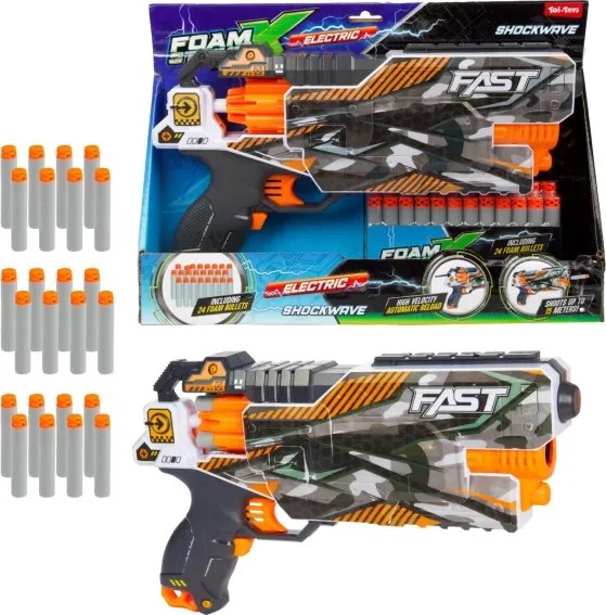 Pistola giocattolo per bambini con dardi in schiuma FOAM X, 6xAA, 24 pezzi