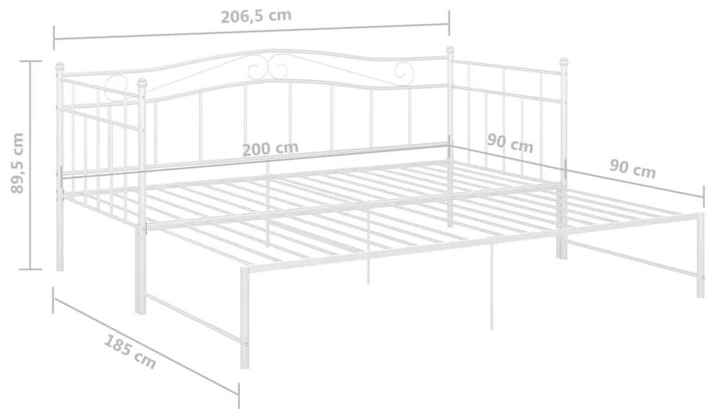 Telaio Divano Letto Estraibile Bianco in Metallo 90x200 cm