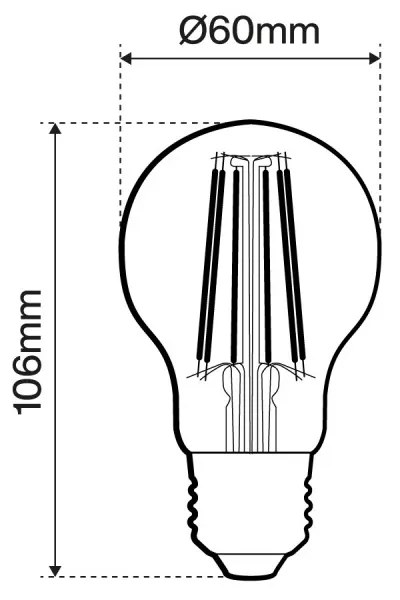 Lampada LED E27 7.3W a Filamento 210lm/W, CLASSE A No Flickering - A60 Colore  Bianco Caldo 2.700K