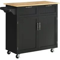 EasyComfort Carrello da Cucina Multiuso in Legno con 2 Cassetti, Armadietto e 4 Ruote, 104x46x91cm, Nero