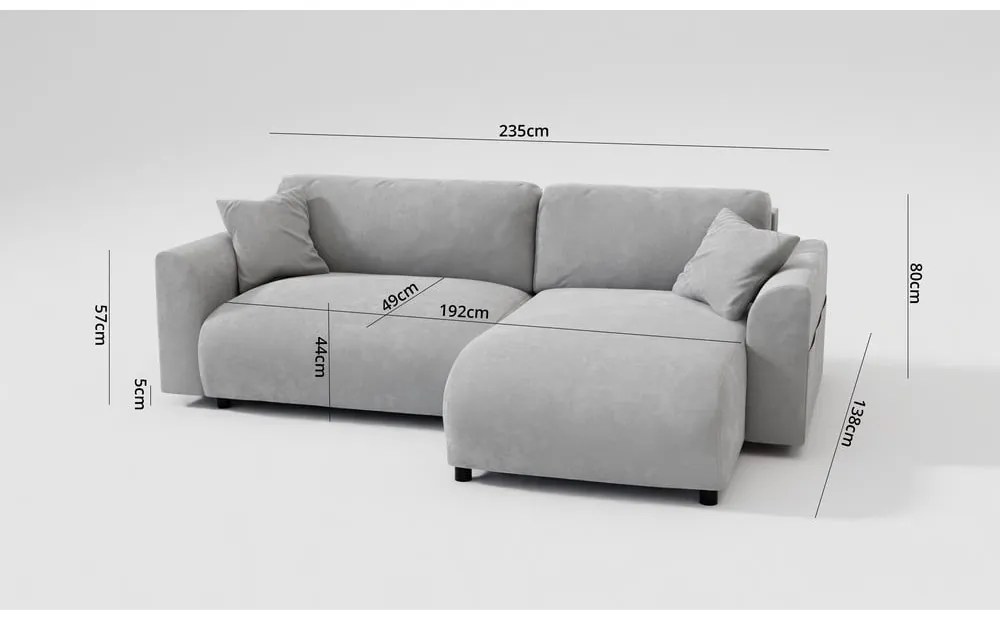 Divano angolare grigio chiaro in velluto (variabile) Lorine - Ropez