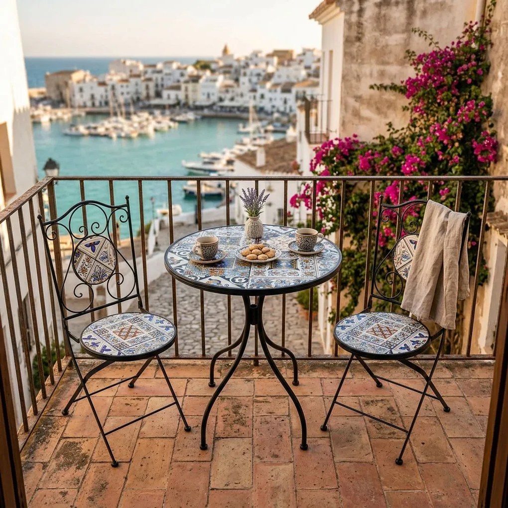 SILVES - set due sedie pieghevoli e tavolo rotondo con decori